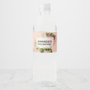 Pink & White Rose Bouquet Birthday Water Bottle Label