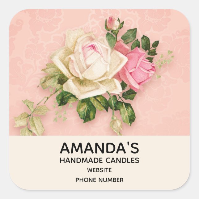 Pink & White Rose Bouquet Business Square Sticker (Front)