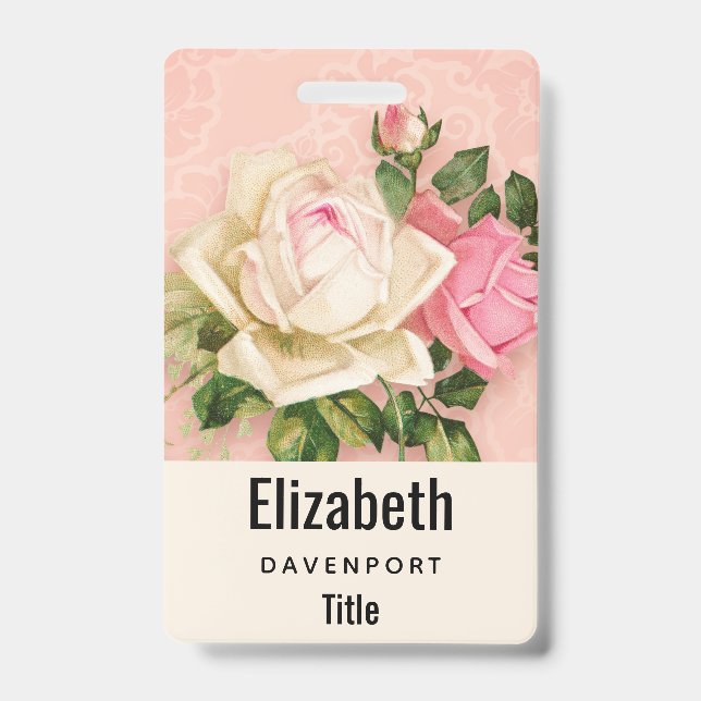 Pink & White Rose Bouquet ID Badge (Front)
