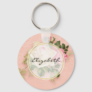 Pink & White Rose Bouquet Key Ring