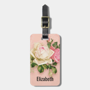 Pink & White Rose Bouquet Luggage Tag
