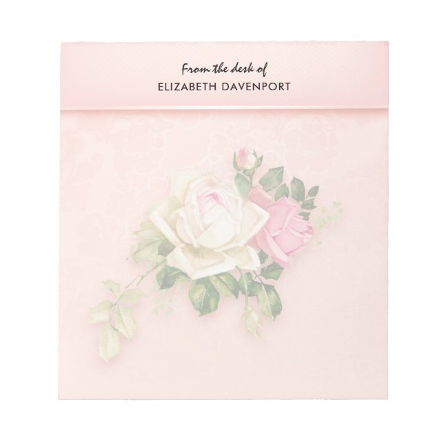 Pink &amp; White Rose Bouquet Notepad (Front)