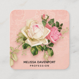 Pink & White Rose Bouquet Square Business Card