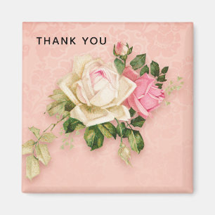 Pink & White Rose Bouquet Thank You Magnet