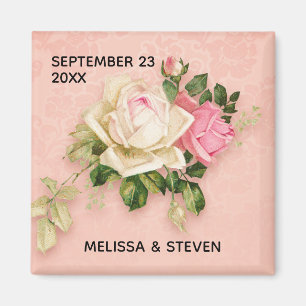 Pink & White Rose Bouquet Wedding Magnet