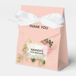 Pink & White Rose Floral Bouquet Favour Box