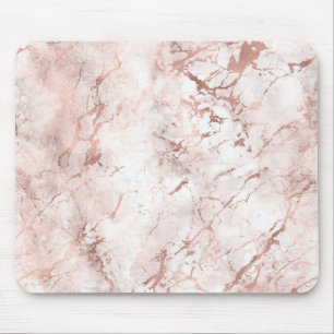 Pink White Rose Gold Faux Marble Texture Mouse Pad