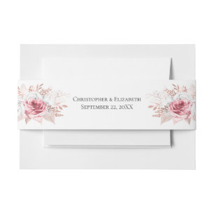 Pink White Rose Gold Floral Elegant Wedding Invitation Belly Band