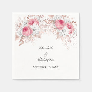 Pink White Rose Gold Floral Elegant Wedding Napkin