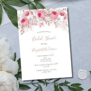 Pink White Rose Gold Floral Trendy Bridal Shower Invitation