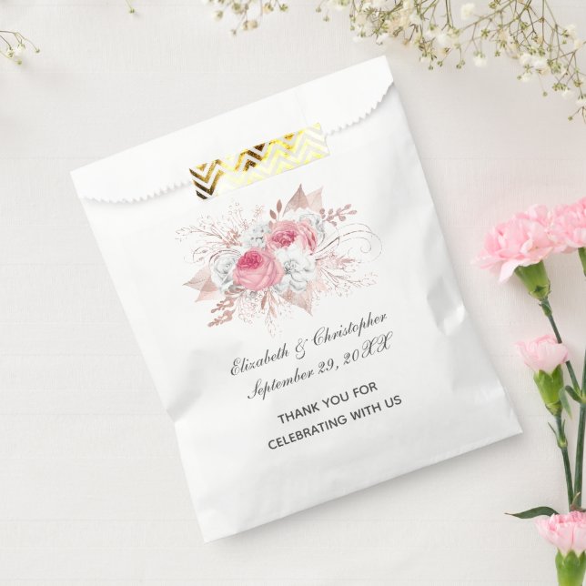 Pink White Rose Gold Floral Trendy Wedding  Favour Bag (Sealed)