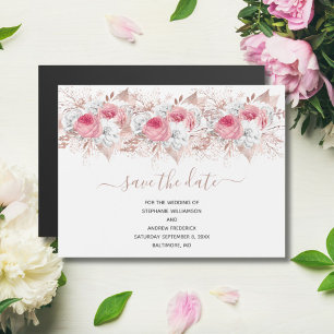 Pink White Rose Gold Wedding Save The Date Magnet