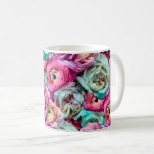 Pink & White Rose & Peony Flowers Coffee Mug