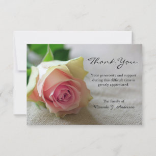Pink white rose photo floral sympathy thank you card
