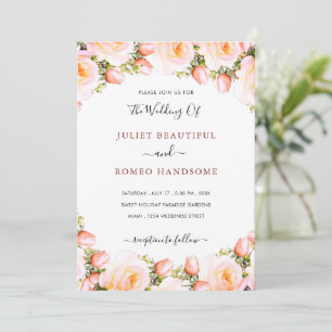 Pink White Rose Wedding Invitation Modern Frame