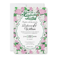 Pink & White Rose Wedding Invite - Green Letters 2