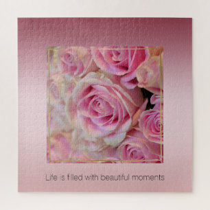 Pink White Roses Beautiful Moments        Jigsaw Puzzle