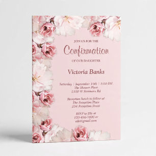 Pink/White Roses Confirmation Invitation