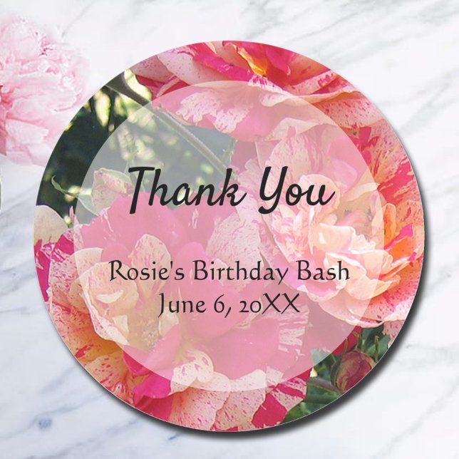 Pink White Roses Editable Thank You Classic Round Sticker (Creator Uploaded)