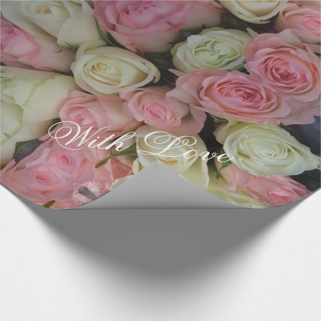 Pink White Roses Flower Pattern Bouquet Floral Wrapping Paper (Corner)