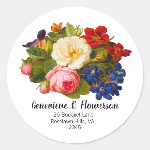Pink White Roses Red Orange Blue Floral Butterfly Classic Round Sticker