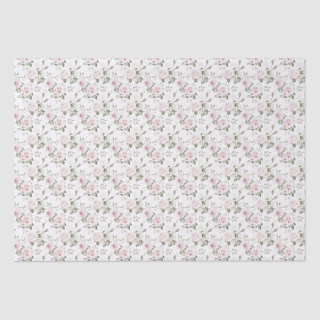 Pink & White Roses Tissue Paper (Front)