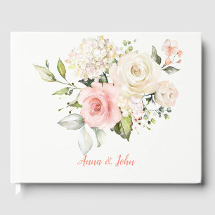 Pink White Roses White Hydrangeas Greenery Wedding Guest Book
