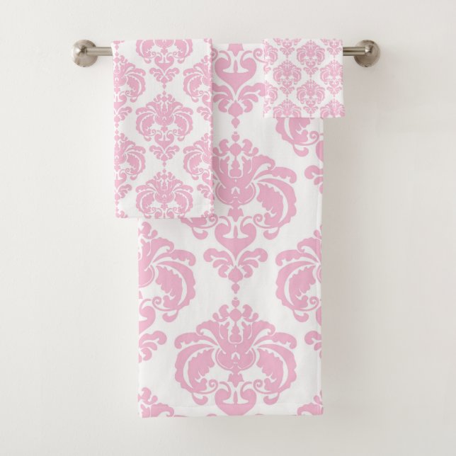 Pink & White Royal Glam Damask Girly Glam Bath Towel Set (Insitu)