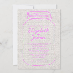 Pink & White Rustic Mason Jar Wedding Invitations