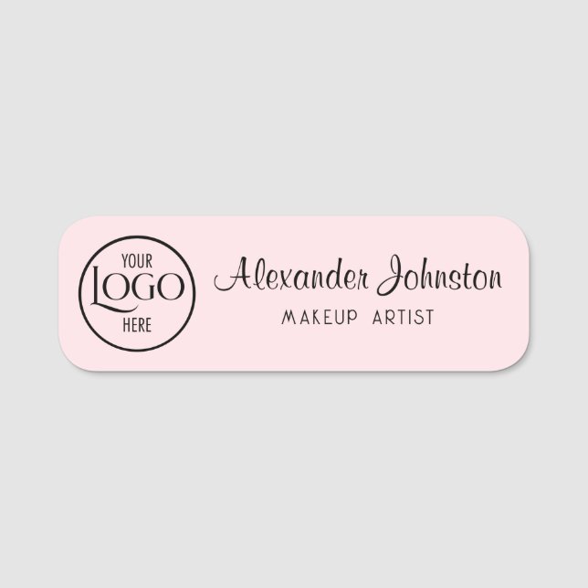 Pink & White Script Makeup Personalize Name Tag (Front)