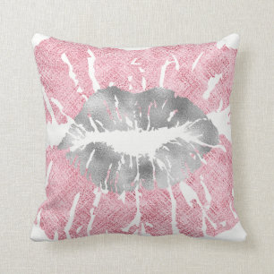 Pink White Silver Grey Glitter Kiss Lips Makeup Cushion