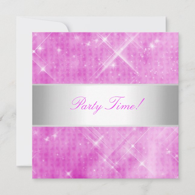 Pink White Silver Lights Party Invitation (Front)