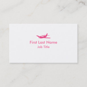 Pink white simple aeroplane custom business cards