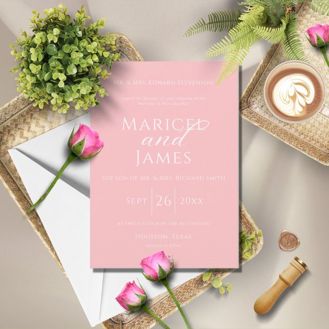 Pink & White Simple Modern Wedding Invitation (Creator Uploaded)