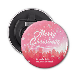 Pink White Snow Peaceful Forest Merry Christmas Bottle Opener