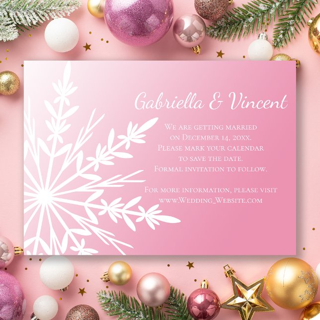 Pink White Snowflake Winter Wedding Save the Date Invitation (Creator Uploaded)