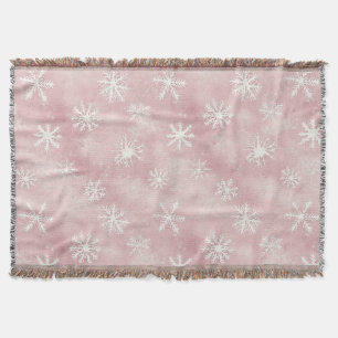 Pink White Snowflakes Christmas Throw Blanket
