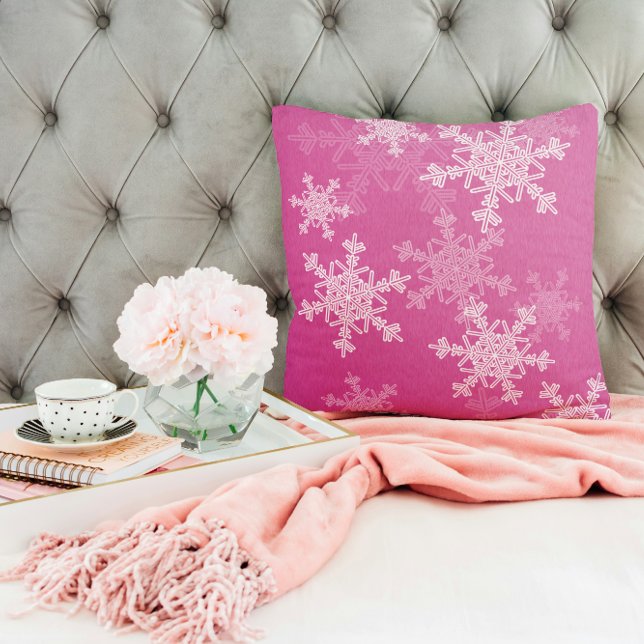 Pink White Snowflakes Minimalist Christmas Cushion (Creator Uploaded)