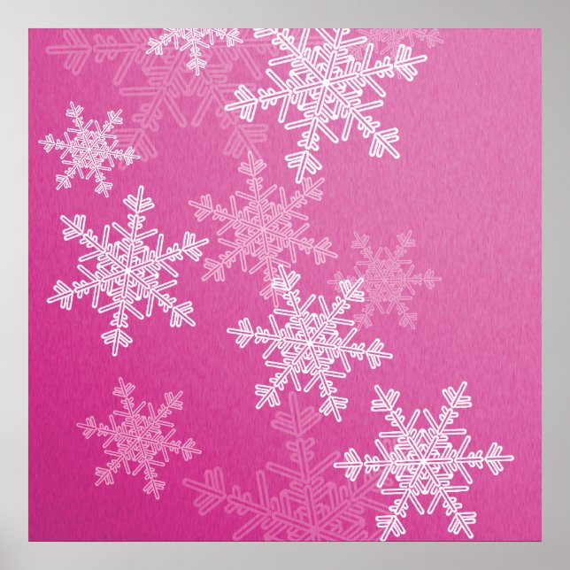 Pink White Snowflakes Minimalist Christmas Nam Poster (Front)