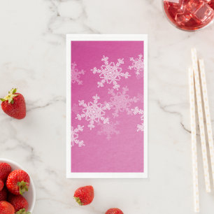 Pink White Snowflakes Minimalist Christmas Napkin