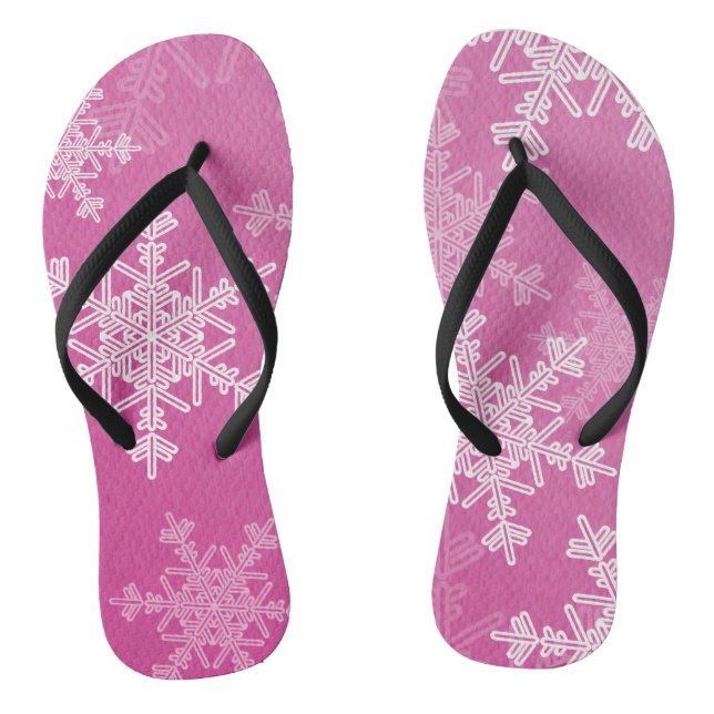 Pink White Snowflakes Minimalist Christmas Thongs (Footbed)
