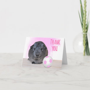 Pink White Soccer Ball & Guinea Pig Horizontal Thank You Card