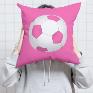 Pink white soccer ball  - monogrammed cushion