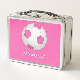 Pink white soccer ball  - monogrammed metal lunch box