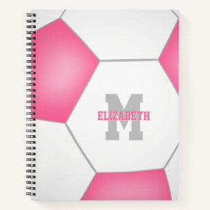 pink white soccer ball monogrammed notebook