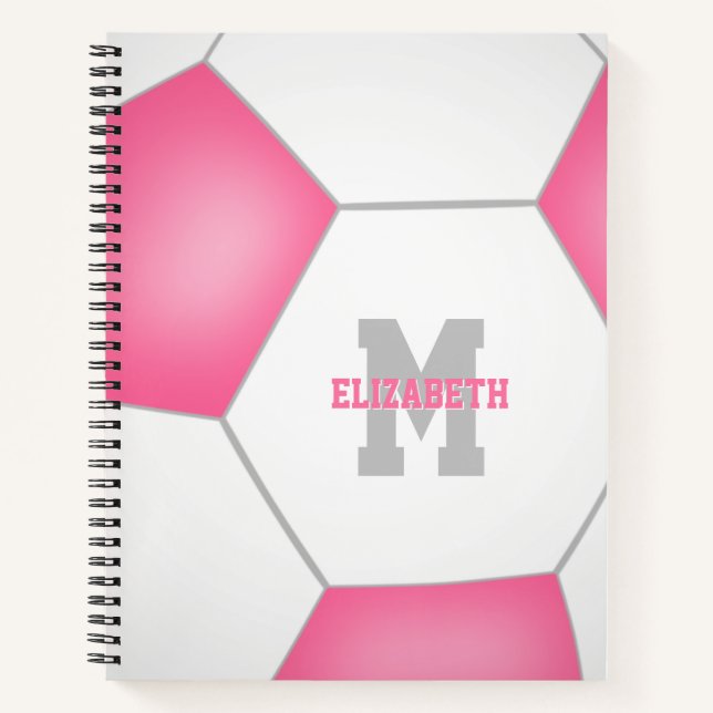 pink white soccer ball monogrammed notebook (Front)