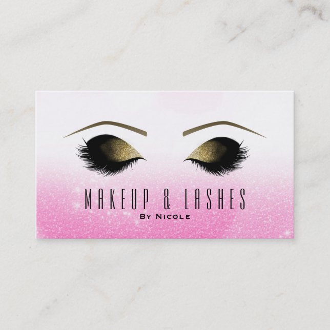 Pink White Sparkle Makeup Eyelashes Beauty Spa Business Card (Front)