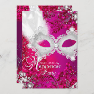 Pink & White sparkle Mask Masquerade Sweet 16 Invitation