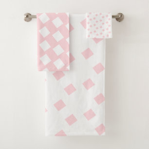 Pink & White Square Bathroom Towel Sets