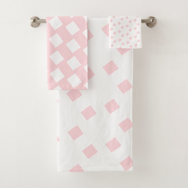 Pink & White Square Bathroom Towel Sets (Insitu)